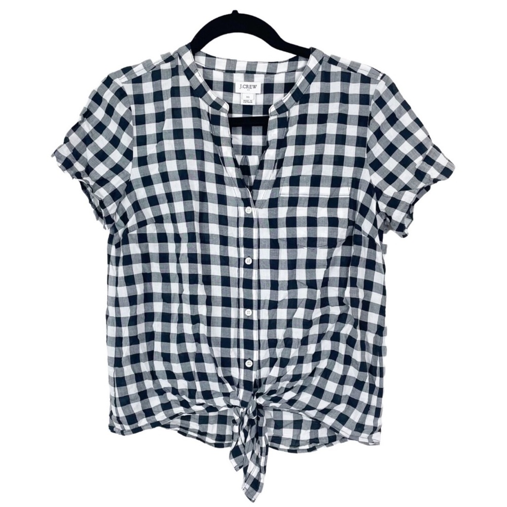 J. Crew Gingham Tie Front Button Down Top. Size Small.